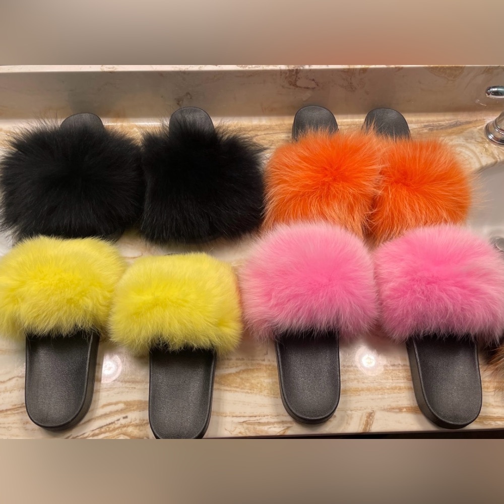 racoon fur slides